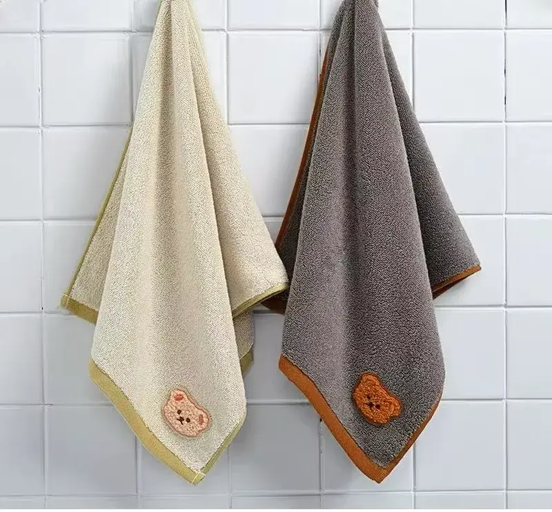Cartoon Bear Cotton Towel, shown in a styled room