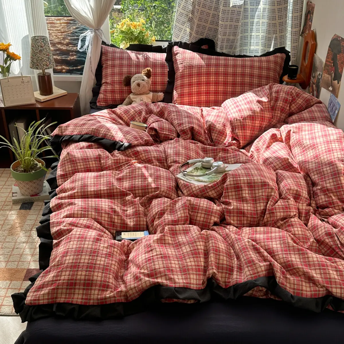 Classic Double Yarn Plaid Bedding Set, shown in a styled room