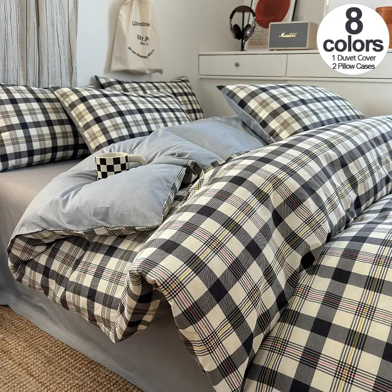 Cotton Plaid Duvet Cover Set, shown in a styled room