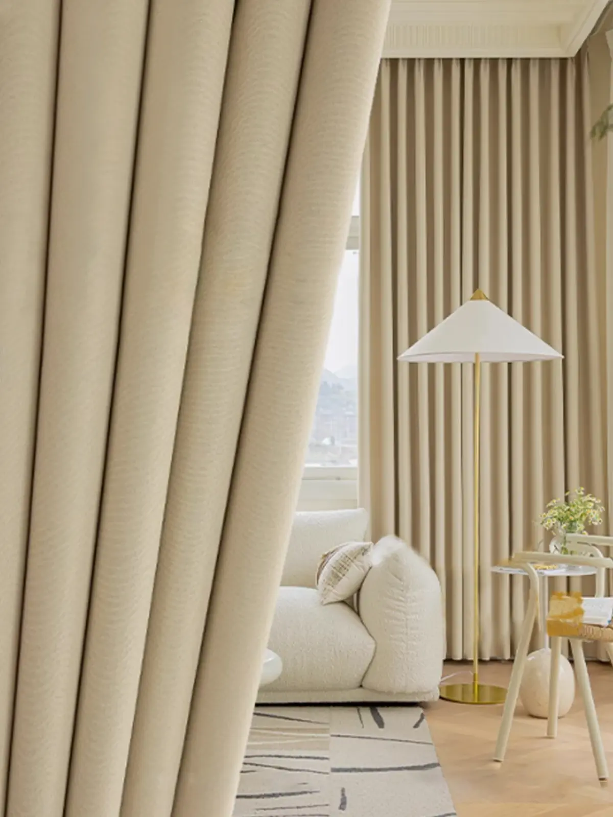 Cream Thickened Blackout Curtain, shown in a styled room