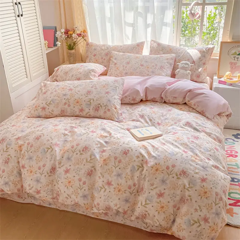 Floral Cotton Duvet Cover Set, shown in a styled room