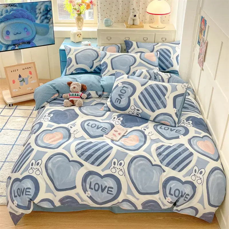 Heart Pattern Cotton Bedding Set, shown in a styled room