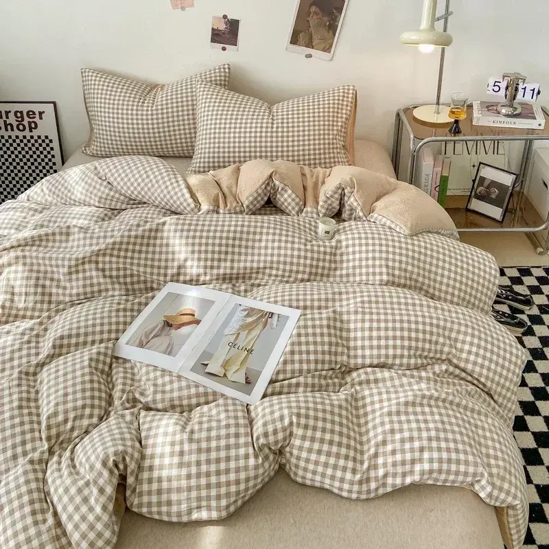 Japanese Check Duvet Cover Set, shown in a styled room