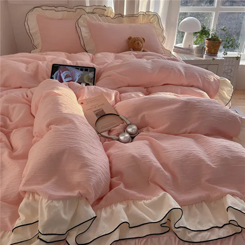 Korean Princess Ruffles Bedding Set, shown in a styled room
