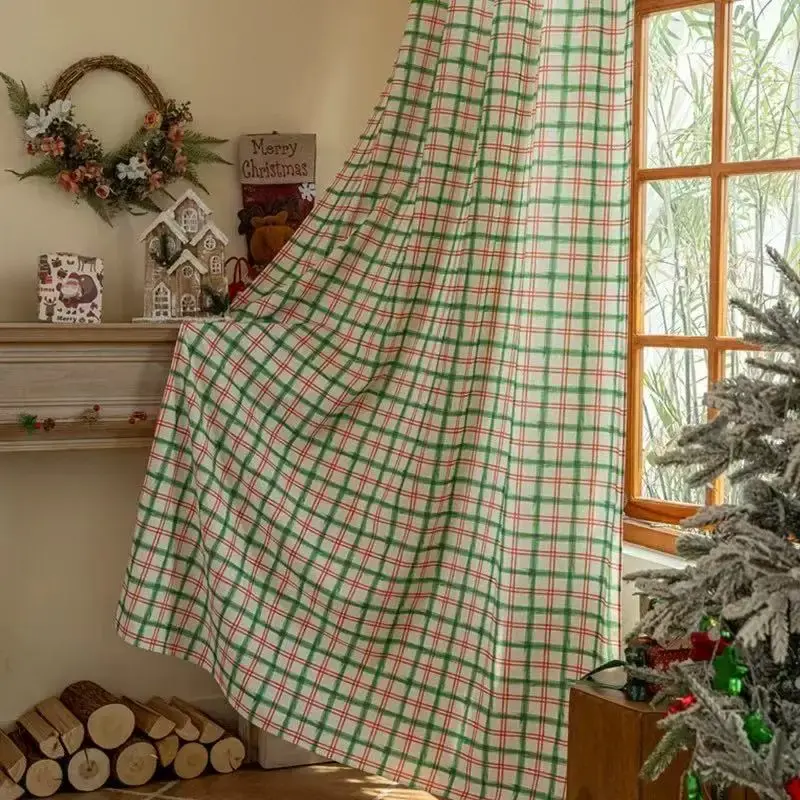 Plaid Festive Window Curtain, shown in a styled room