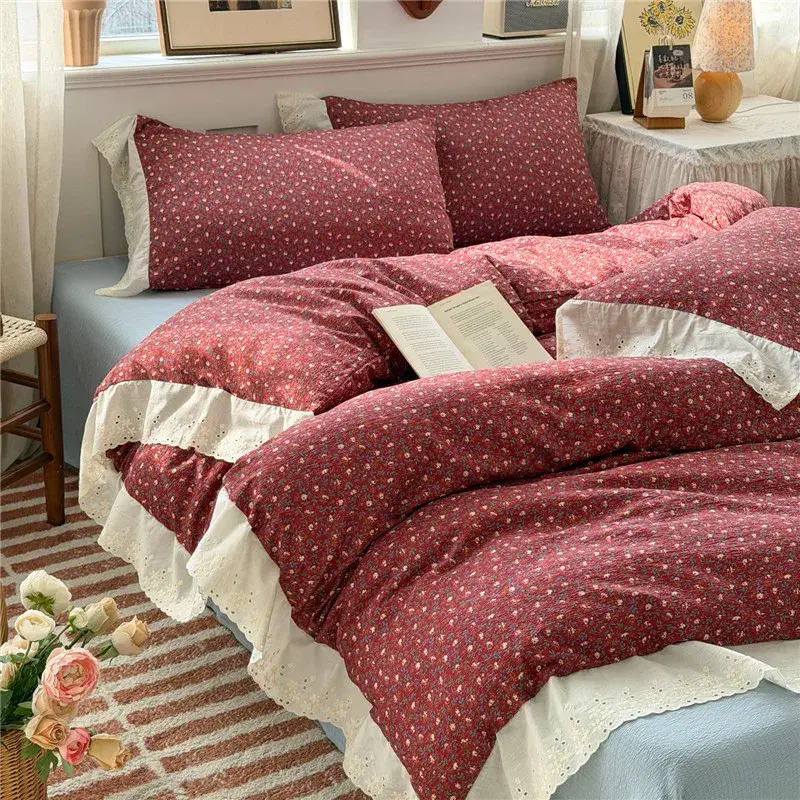 Princess Floral Lace Bedding Set, shown in a styled room