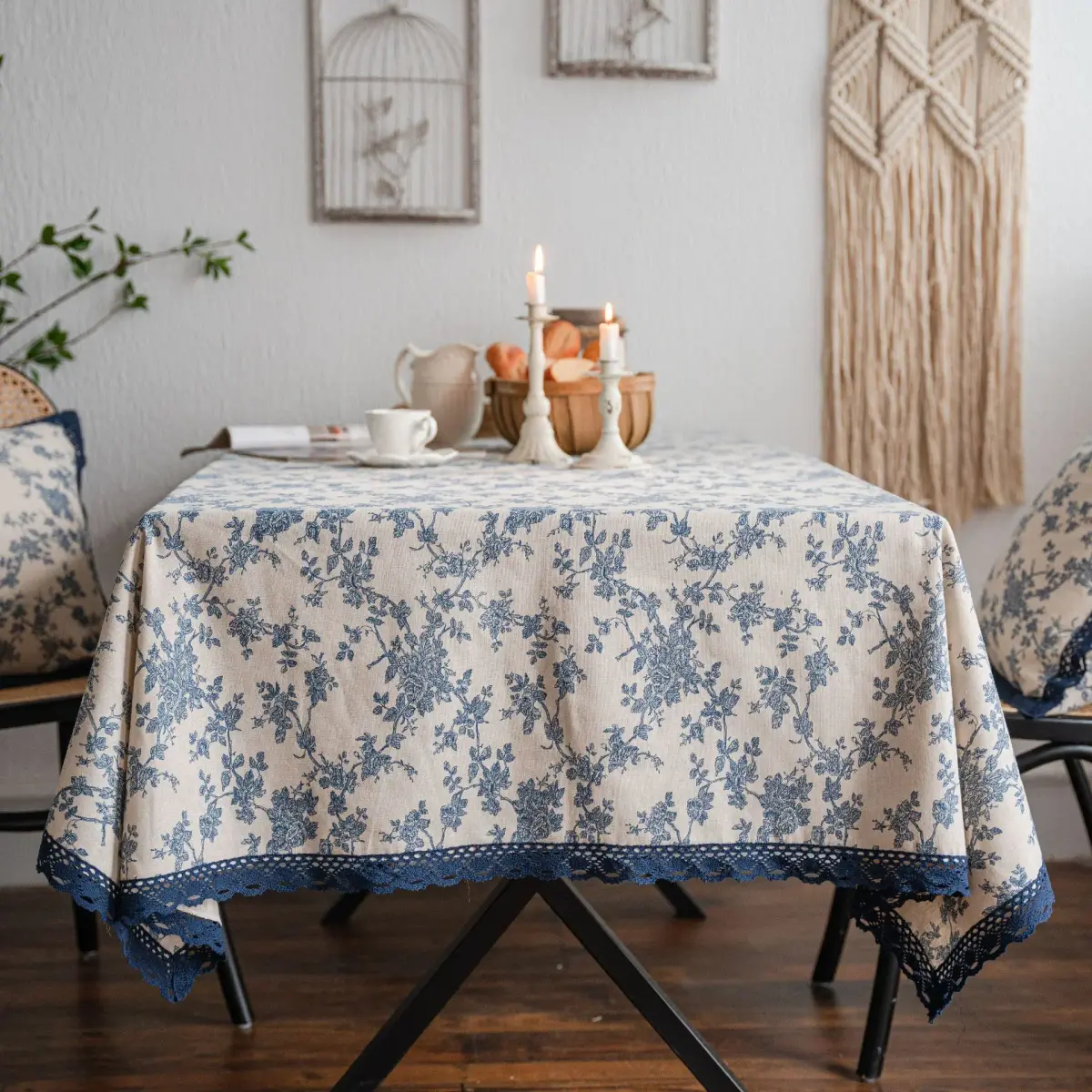 Rose Country Style Tablecloth, shown in a styled room