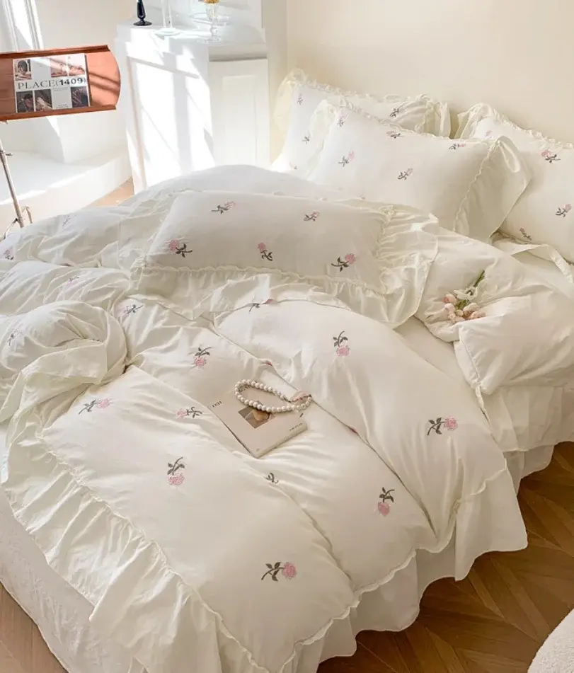 Rose Embroidered Duvet Cover Set, shown in a styled room