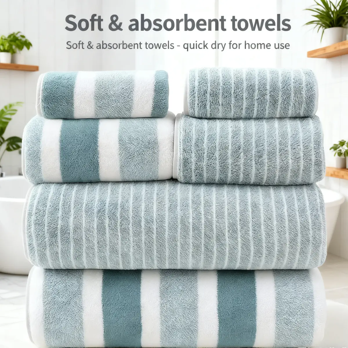 Striped Quick-Dry Absorbent Towel Set, shown in a styled room