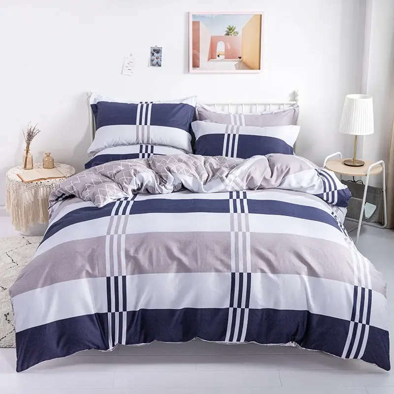 Striped Cotton Duvet Cover Set, shown in a styled room