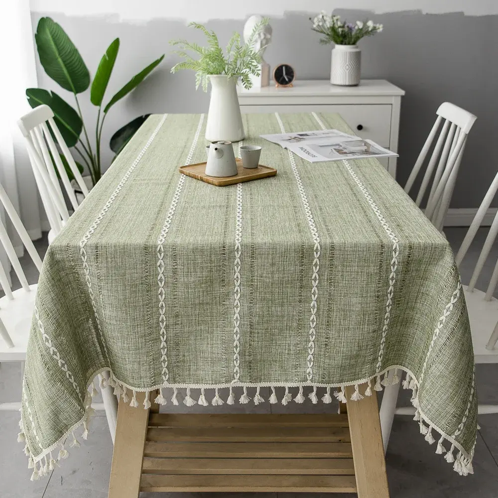 Striped Tassel Tablecloth, shown in a styled room