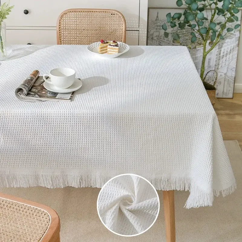 Cotton Tablecloth with Tassels, shown in a styled room