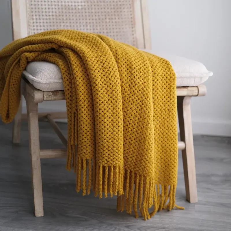 Textured Knitted Throw Blanket, shown in a styled room